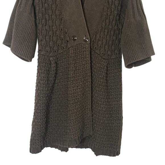Caslon 3/4 Sleeve Chunky Basket Weave Knit Button Cardigan Sweater Brown Large - Picture 3 of 7